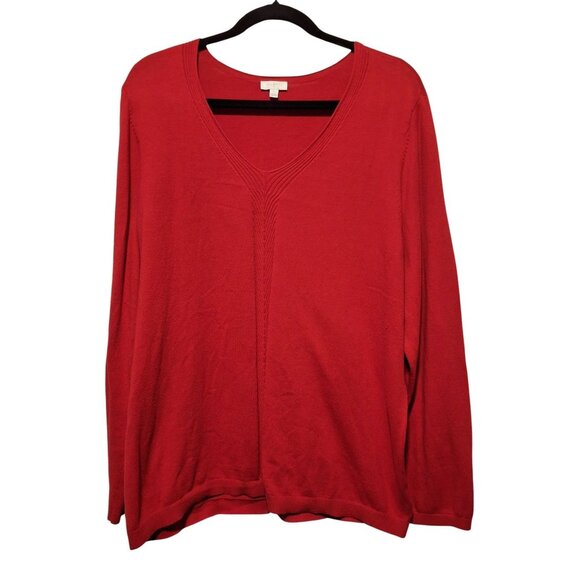 Talbots Plus Women's Red V-Neck Sweater 2X Classic Elegant Office Business - Picture 1 of 8
